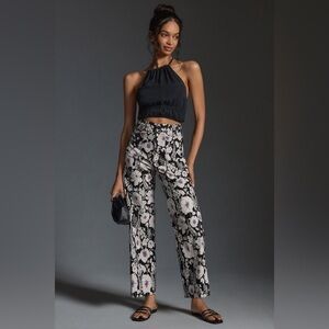 Collette Cropped Wide-Leg Black and White Floral Print Pants TALL SIZING